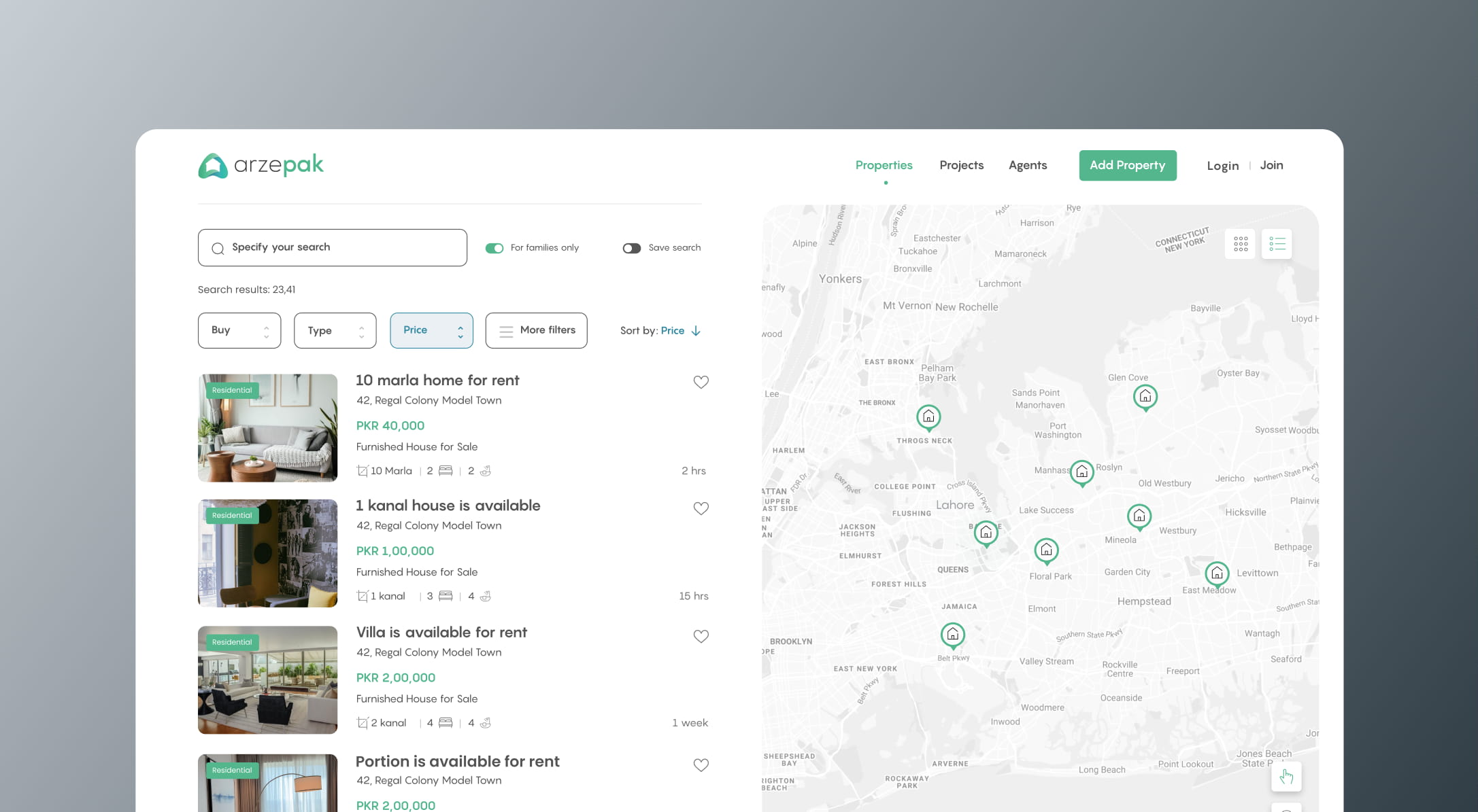 Arzepak search mobile screens