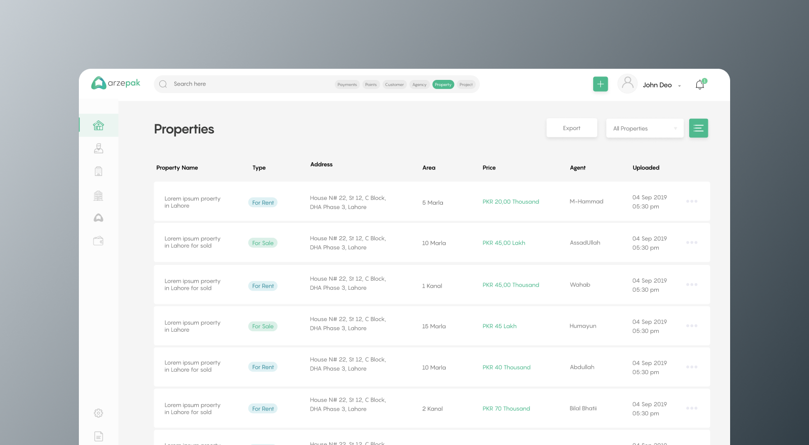 Arzepak activity product screens