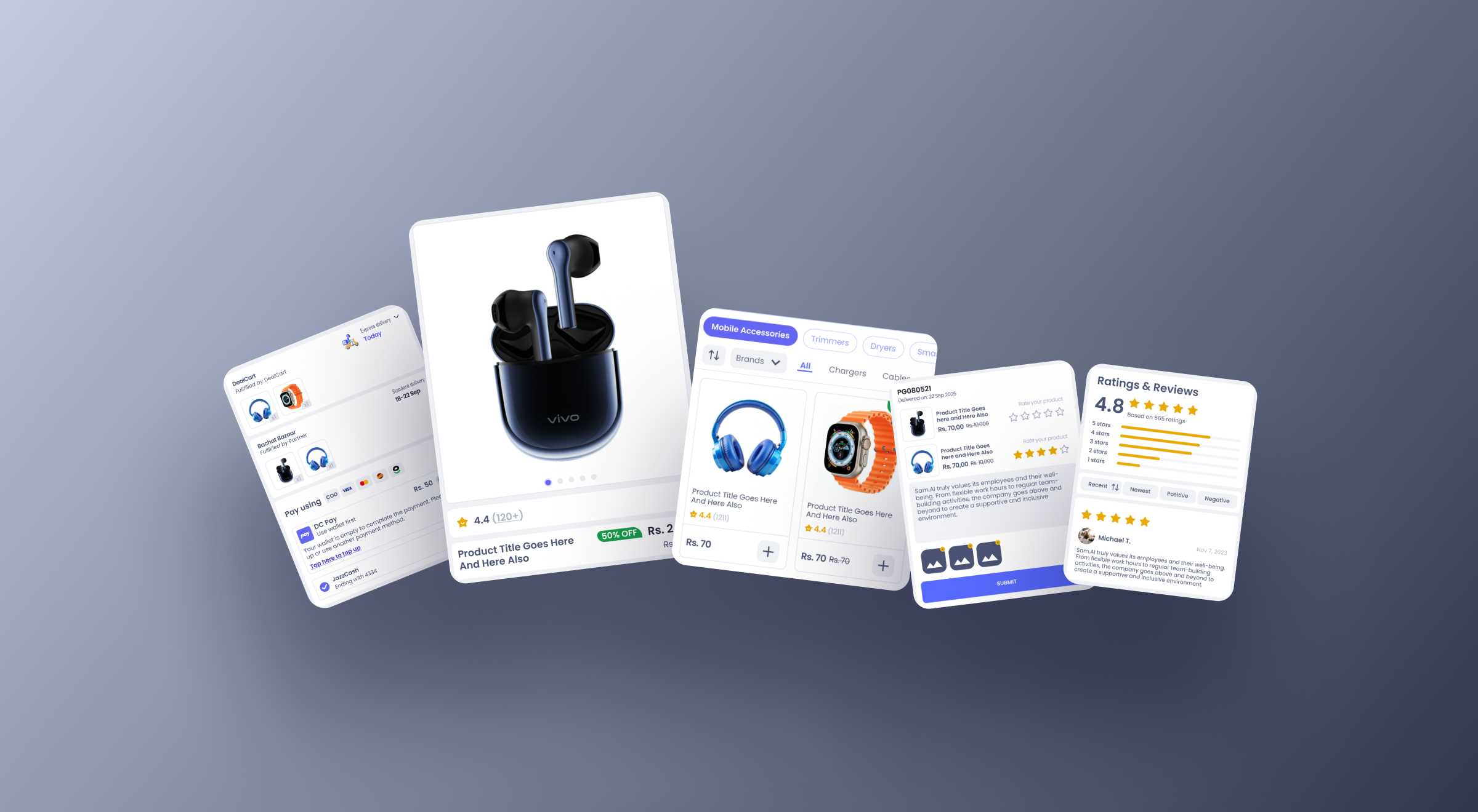 DealCart multiple screens product screens