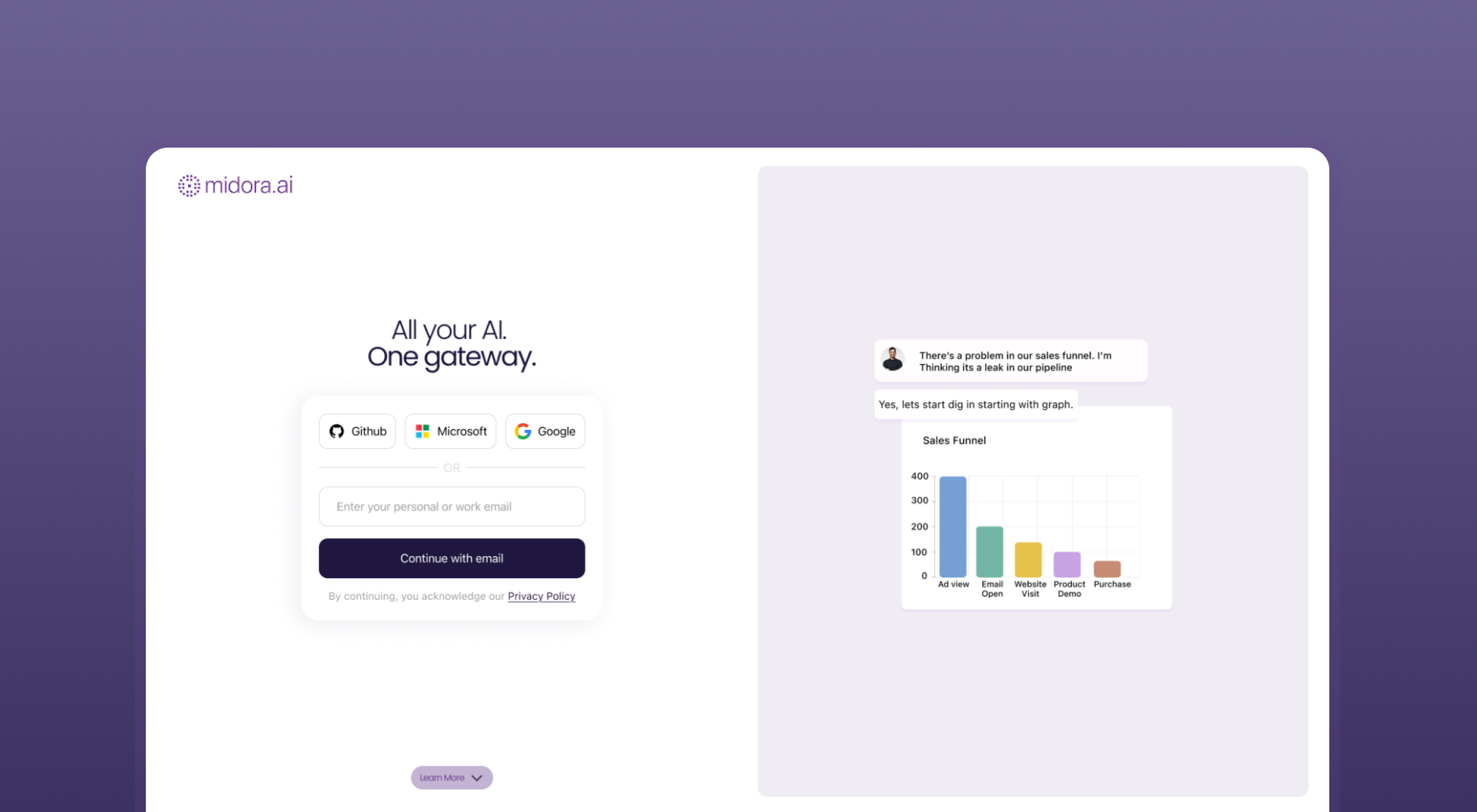 Midora AI landing page screens