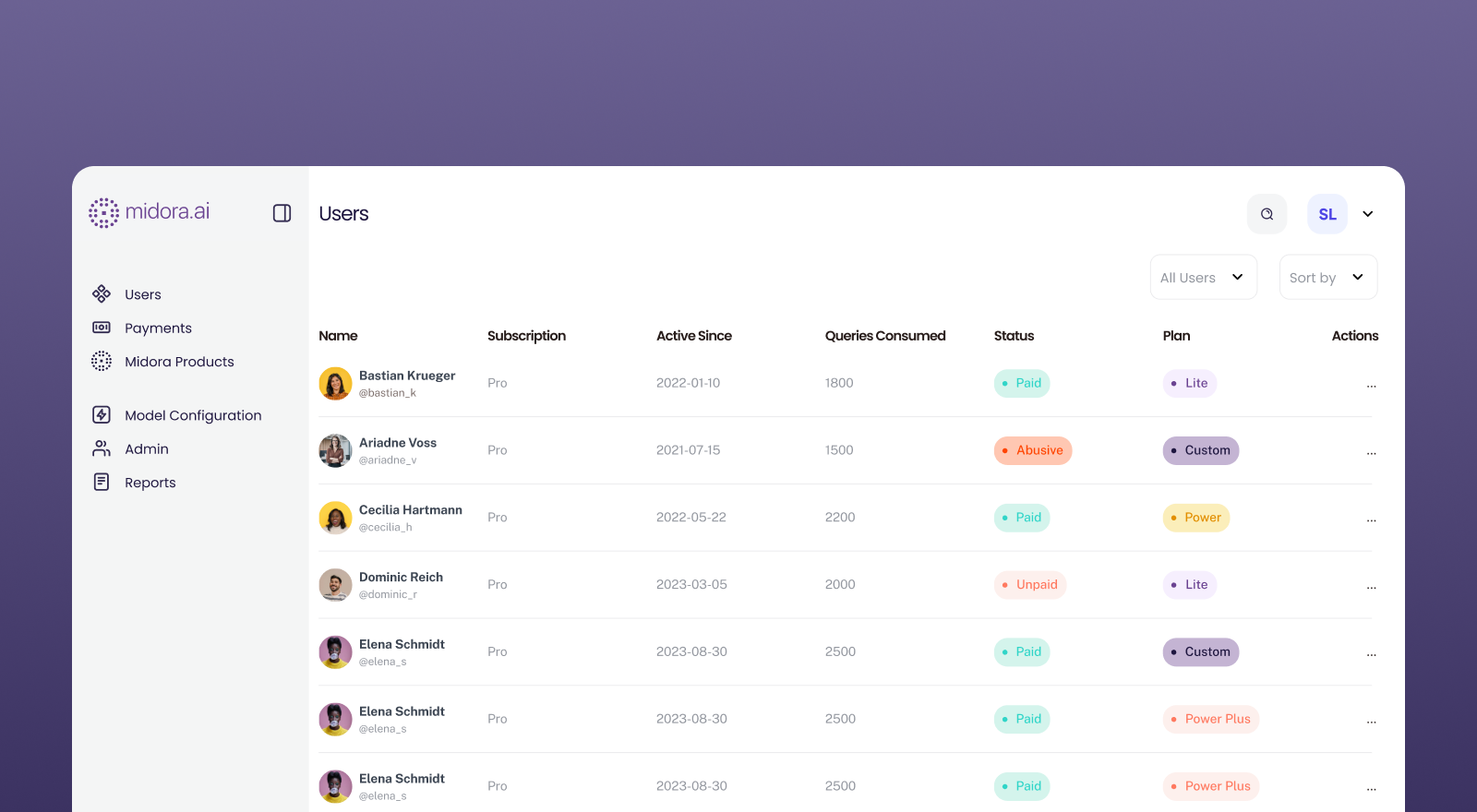 Midora AI payment product screens